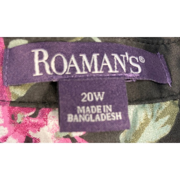 Roaman's Top Women's 20W Pink Rose on Black Long Sleeve Button Up Office Casual - Picture 2 of 10